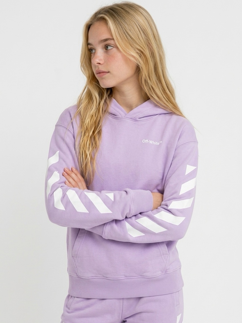 OFF-WHITE | NEW Kid’s Light Purple & White Cotton Logo Hoodie Youth Size 10